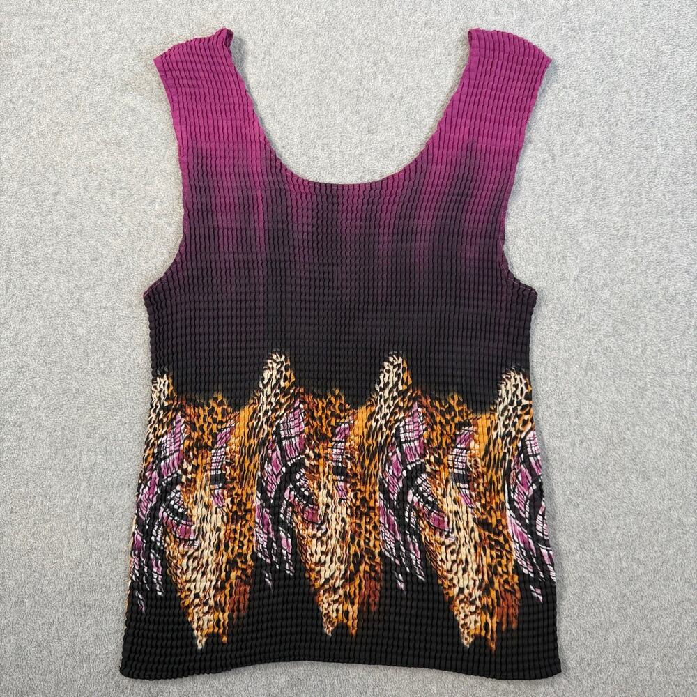 NICOLA Y2k Crinkle Tank Top Women's Large Ombre Stretch Sleeveless Purple Black